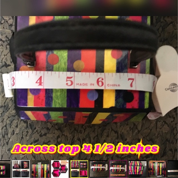 PATENT LEATHER YELLOW PLUS MULTI COLOR STRIPED JEWELRY ORGANIZER/ HANDL… - Picture 11 of 13